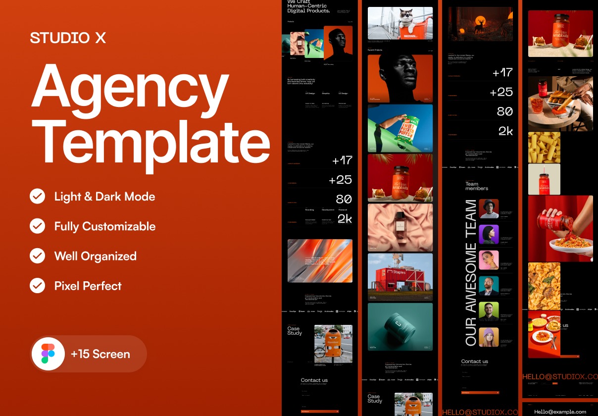 15+屏双配色自适应数字网络企业品牌网站登录界面设计Figma模板 Studio X – Agency Template