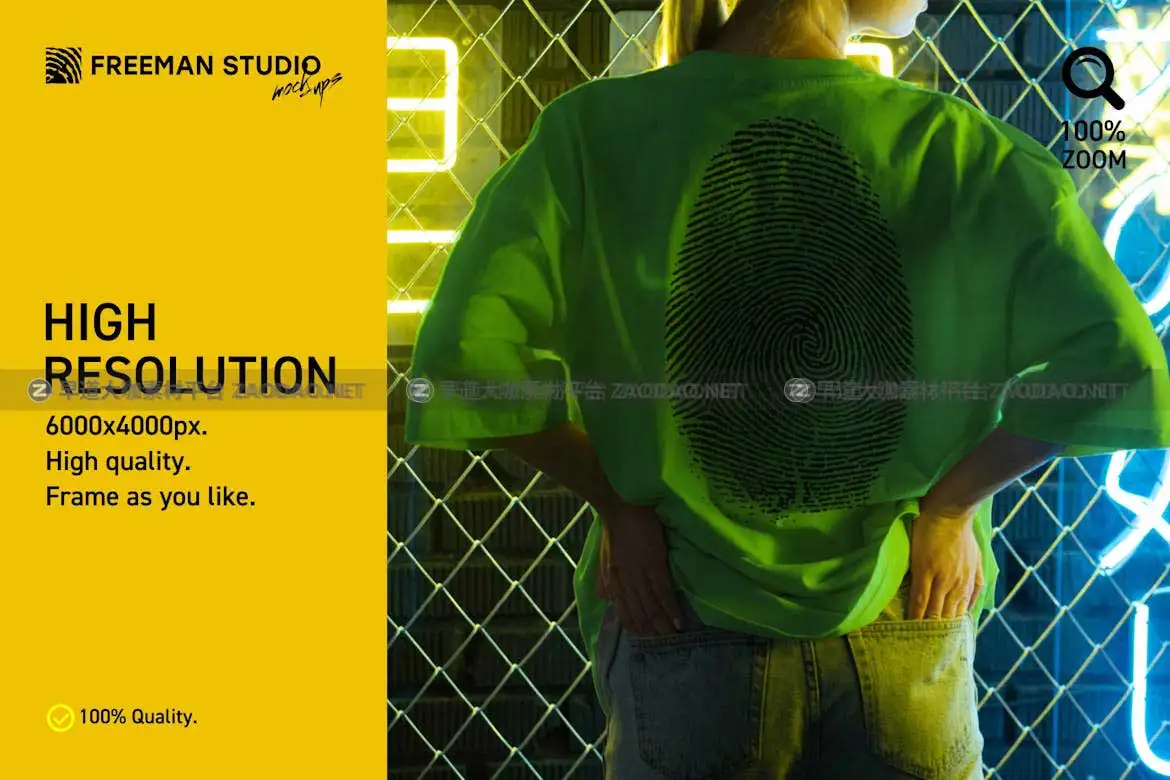 潮流霓虹背景女士超大T恤半袖设计展示效果图PSD分层样机模板素材 T-Shirt Mock-Up Set插图3