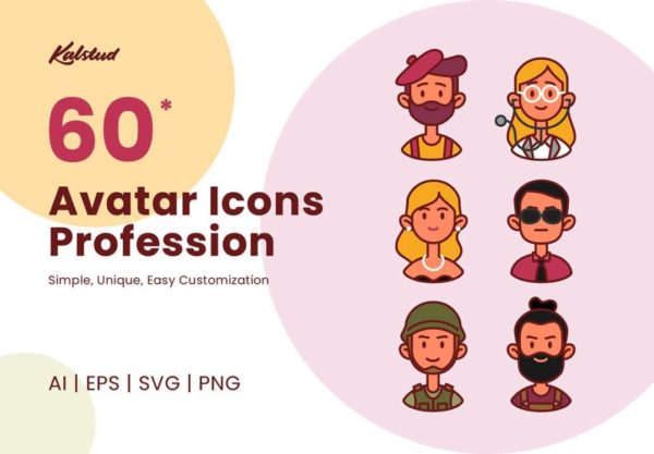 60款卡通人物职业头像图标设计AI矢量设计素材 60 Avatar Icons Profession Series