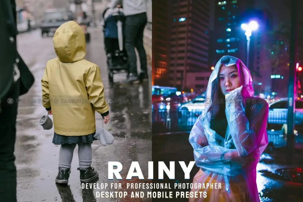 时尚美学雨天街拍摄影照片调色Lightroom预设 Rainy – Desktop and Mobile Presets插图