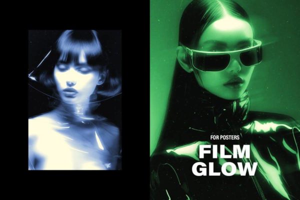 潮流电影胶片模拟发光效果人像图片修过PS特效滤镜插件样机素材 Film Glow Photo Effect for Posters