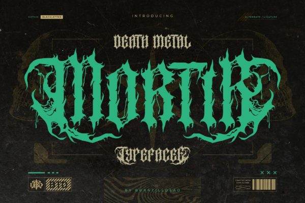 时尚死亡金属音乐会海报品牌徽标设计装饰英文字体安装包 Mortir