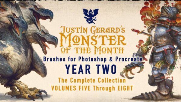 100款颗粒噪点水彩水墨素描绘画效果iPad Procreate笔刷画笔下载 “Monster of the Month – YEAR TWO” Brushes by Justin Gerard