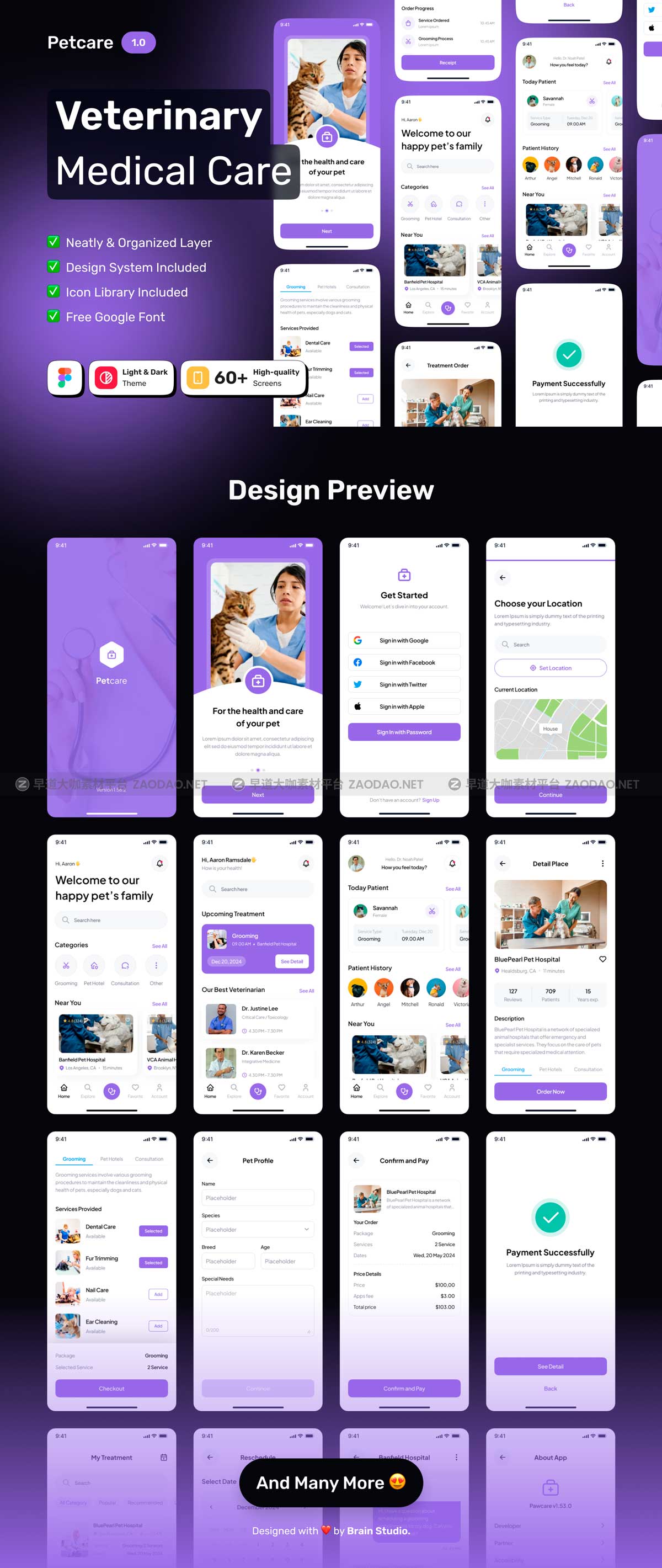60+屏高质量宠物动物兽医医疗保健APP应用程序UI用户界面设计Figma模板套件 Petcare – Veterinary Medical Care App UI Kit插图5 60+屏高质量宠物动物兽医医疗保健APP应用程序UI用户界面设计Figma模板套件 Petcare – Veterinary Medical Care App UI Kit插图5