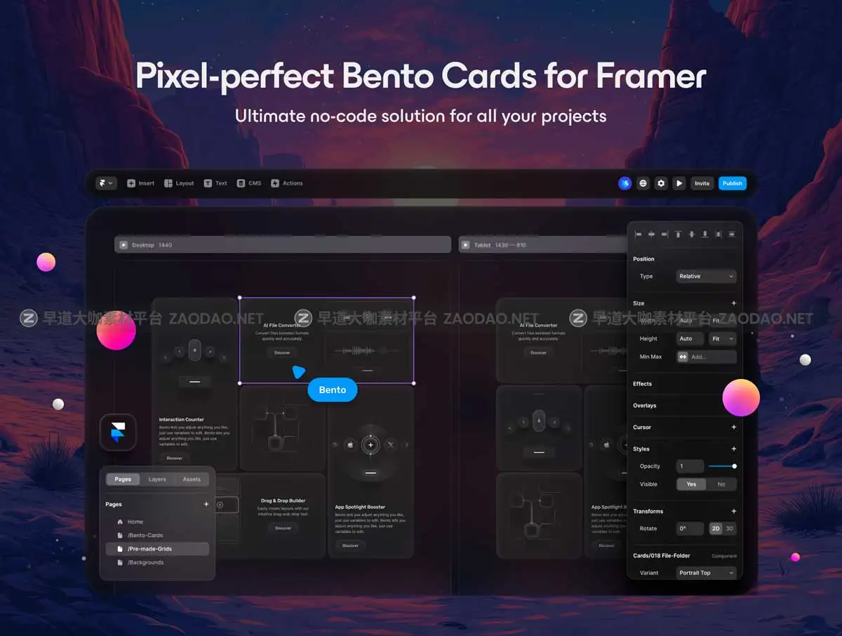 高级网站登录页面APP应用程序设计按钮插图卡片组件Framer素材套件 Bento Cards for Framer插图2