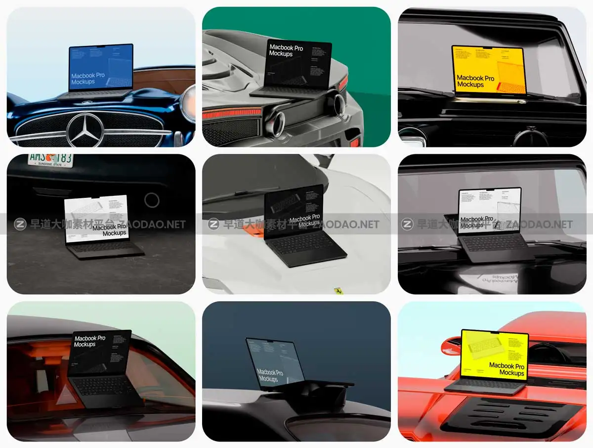 20款工业风网站界面UI设计苹果笔记本MacBook Pro演示效果图PS贴图样机模板 Macbook Pro Mockups: Automotive Edition插图3