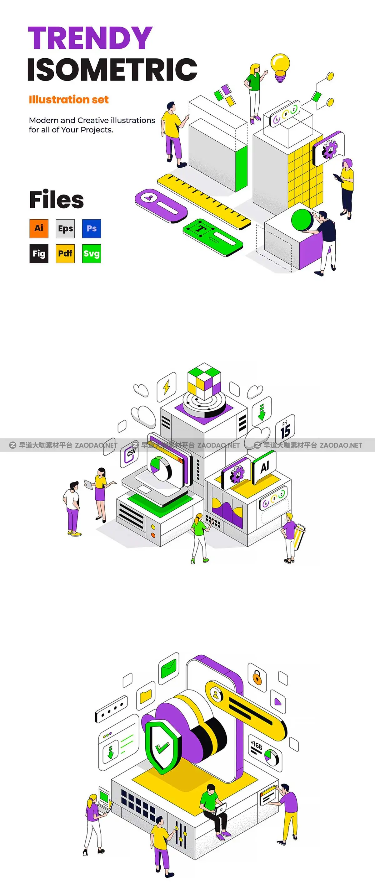 10款创意等距2.5D概念工作流程图插图插画Ai/Ps/Figma格式设计素材 Isometric Ui Illustration kit插图9