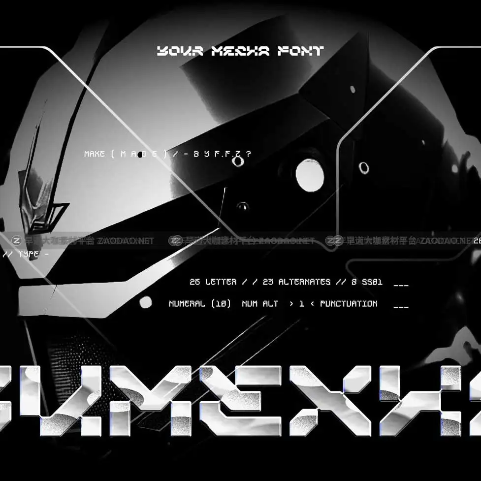 未来科幻机甲赛博朋克风视觉冲击海报标题LOGO设计PSAI英文字体安装包 Yumexha Font插图1