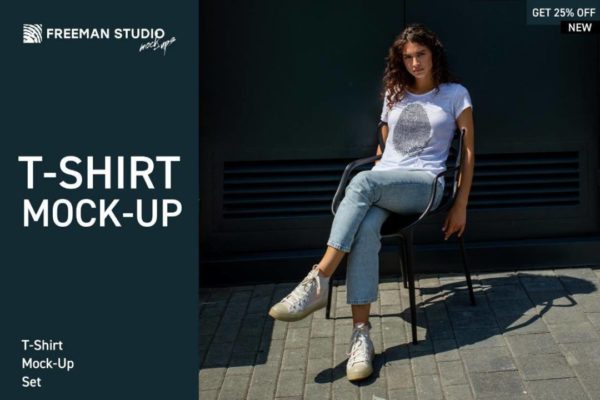 20款时尚女士T恤半袖衫上衣服装装饰图案LOGO设计展示效果图PSD样机模板 T-Shirt Mock-Up Set