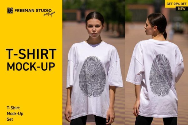 17款真实户外拍摄女士长款半袖衫T恤印花LOGO图案设计PS贴图样机模板素材 T-Shirt Mock-Up Set