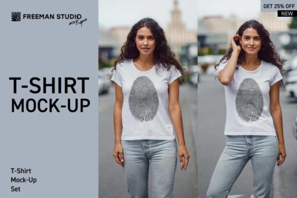 11款都市风女士T恤半袖衫印花LOGO图案设计PS展示效果图样机模板合集 T-Shirt Mock-Up Set