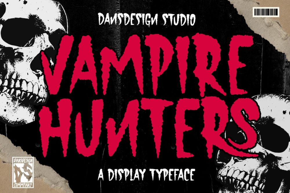 复古赛博朋克品牌服装徽标设计y2k装饰英文字体安装包 Vampire Hunters Horror Display Font插图