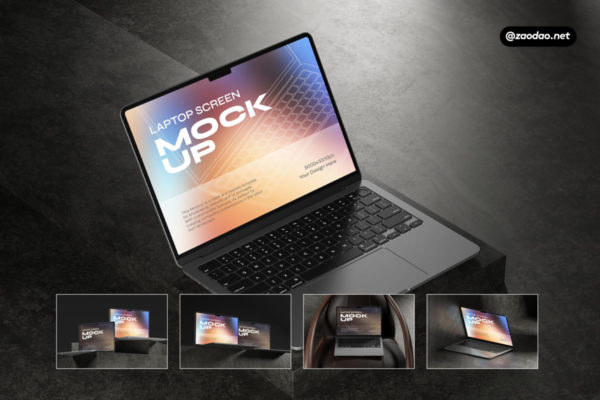 8款高级网站界面设计苹果MacBook笔记本电脑屏幕演示效果图PSD样机模板 Laptop Screen Mockup – Macbook