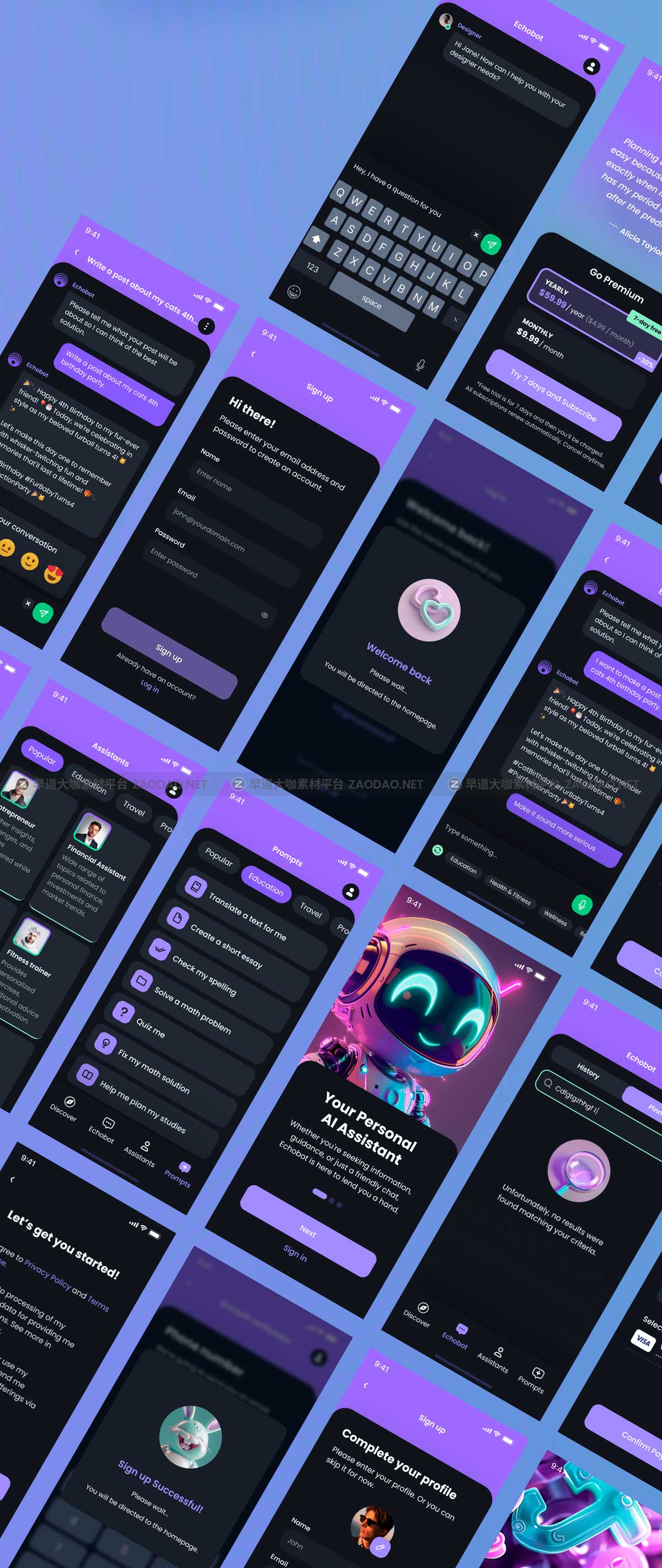 150屏双配色AI智能聊天机器人APP应用程序UI界面设计Figma模板 UI KIT – Mobile AI Chat bot插图8