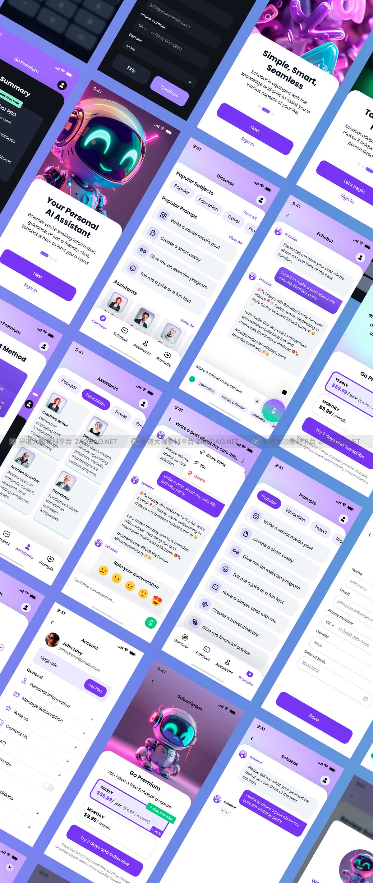 150屏双配色AI智能聊天机器人APP应用程序UI界面设计Figma模板 UI KIT – Mobile AI Chat bot插图9