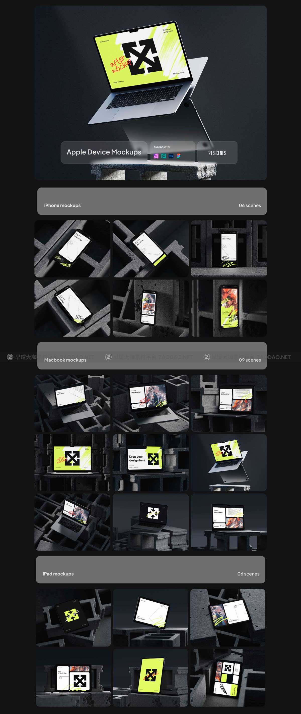 21款黑化风苹果iphone手机macbook电脑ipad平板贴图样机ps/figma/affinty photo模板素材 Apple Device Mockups Yunda插图7