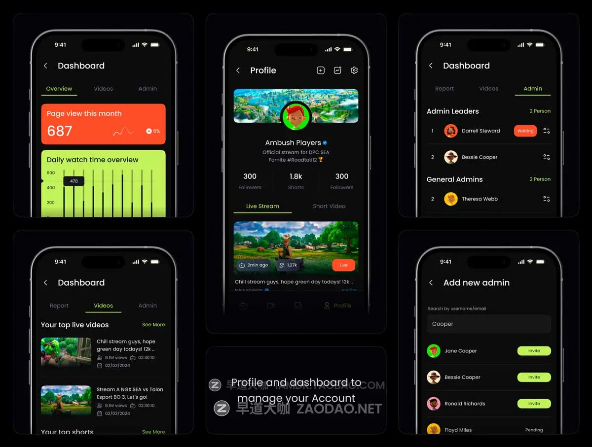 70+屏暗黑风游戏直播短视频流媒体社交APP UI界面设计Figma模板套件素材 Streaming & Quiz Platform For Gamers – Trivia插图4 70+屏暗黑风游戏直播短视频流媒体社交APP UI界面设计Figma模板套件素材 Streaming & Quiz Platform For Gamers – Trivia插图4