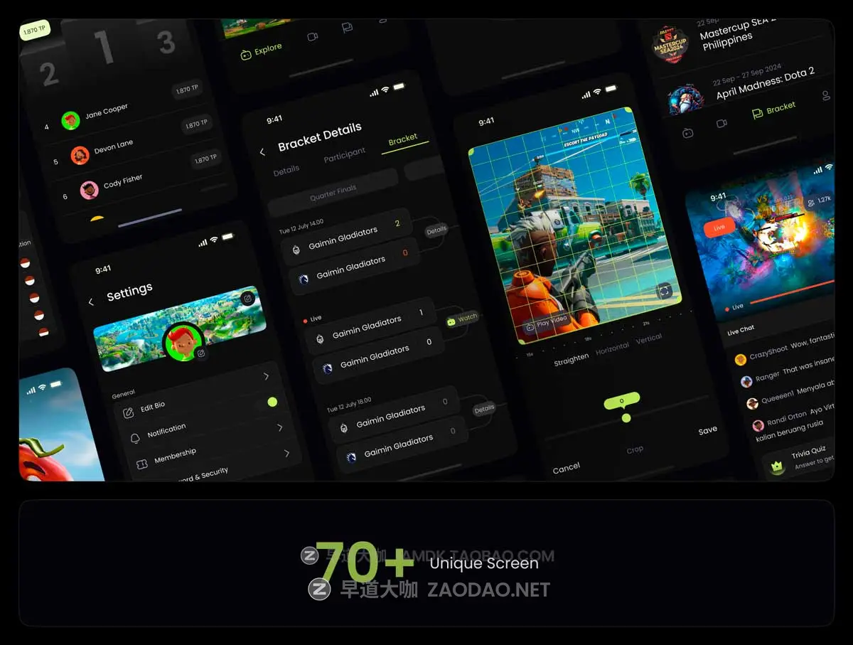 70+屏暗黑风游戏直播短视频流媒体社交APP UI界面设计Figma模板套件素材 Streaming & Quiz Platform For Gamers – Trivia插图1 70+屏暗黑风游戏直播短视频流媒体社交APP UI界面设计Figma模板套件素材 Streaming & Quiz Platform For Gamers – Trivia插图1