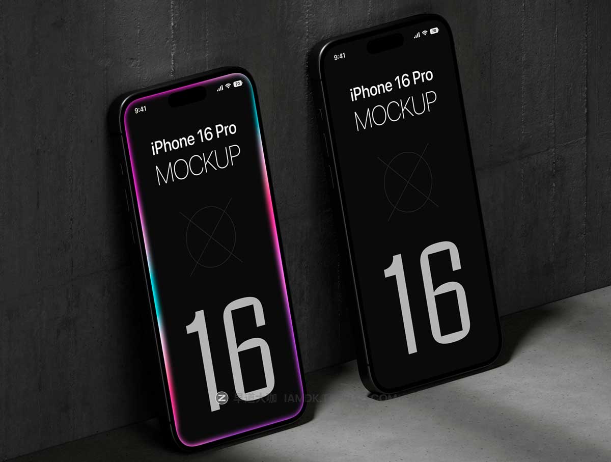 20款工业风APP UI界面设计苹果iPhone 16 Pro屏幕演示效果图PS贴图样机模板 20 iPhone 16 Pro Mockups Vol.01插图7