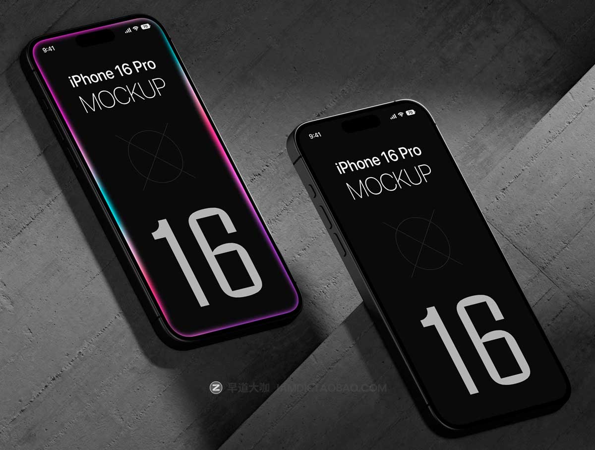 20款工业风APP UI界面设计苹果iPhone 16 Pro屏幕演示效果图PS贴图样机模板 20 iPhone 16 Pro Mockups Vol.01插图2