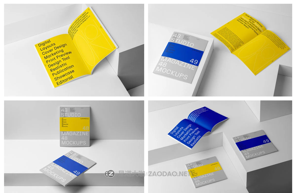 48款高级精装书籍画册杂志封面内页设计展示效果图PS贴图样机模板素材 Studio Magazine Mockups插图5 48款高级精装书籍画册杂志封面内页设计展示效果图PS贴图样机模板素材 Studio Magazine Mockups插图5