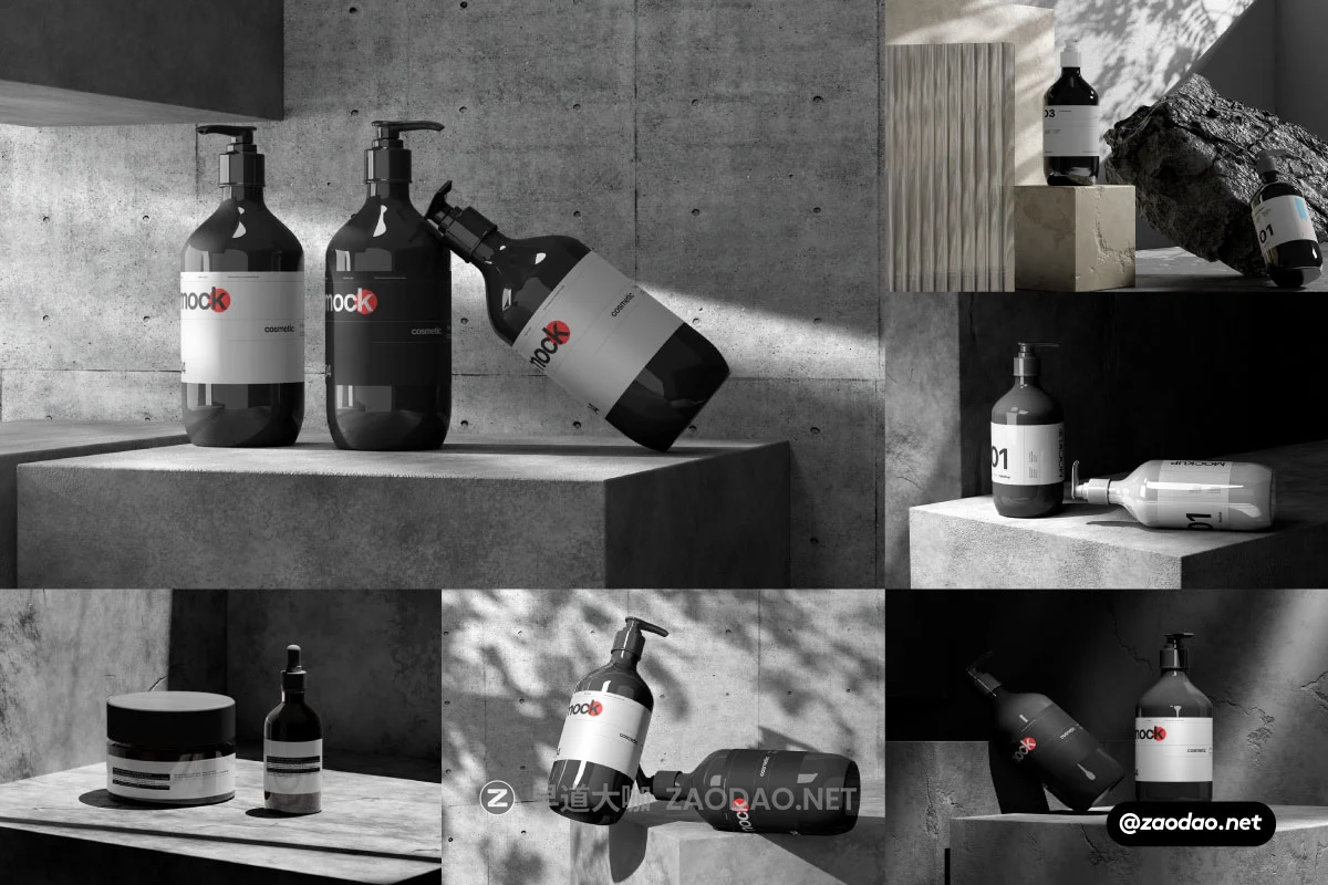 8款高级工业风化妆护肤品按压泵瓶滴管瓶设计展示效果图PS贴图样机模板 East Graphics – Cosmetic Bottle Mockup Vol 1插图 8款高级工业风化妆护肤品按压泵瓶滴管瓶设计展示效果图PS贴图样机模板 East Graphics – Cosmetic Bottle Mockup Vol 1插图