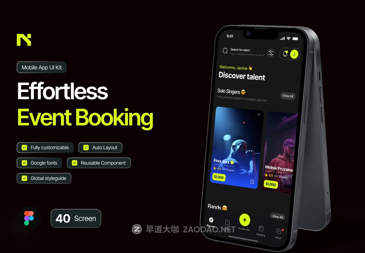40+屏暗黑活动预定音乐电影票购买应用程序app ui界面设计figma模板素材 Nevet – Event Booking插图 40+屏暗黑活动预定音乐电影票购买应用程序app ui界面设计figma模板素材 Nevet – Event Booking插图
