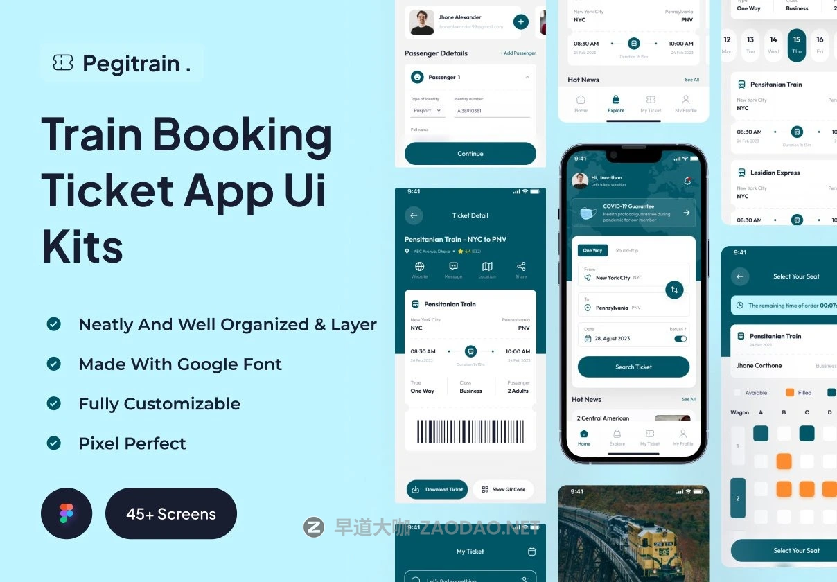 45+屏优质火车票预订购买APP应用程序UI界面设计Figma模板素材 Pegitrain – Train Booking Ticket App Ui Kits插图 45+屏优质火车票预订购买APP应用程序UI界面设计Figma模板素材 Pegitrain – Train Booking Ticket App Ui Kits插图