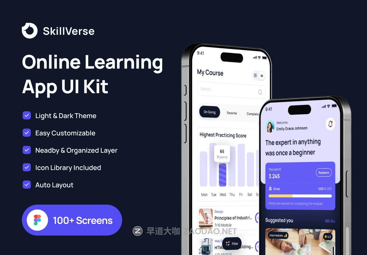 100+屏双配色在线教育学习网课app ui界面设计figma模板套件素材 Skillverse – Online Learning UI Kit插图 100+屏双配色在线教育学习网课app ui界面设计figma模板套件素材 Skillverse – Online Learning UI Kit插图