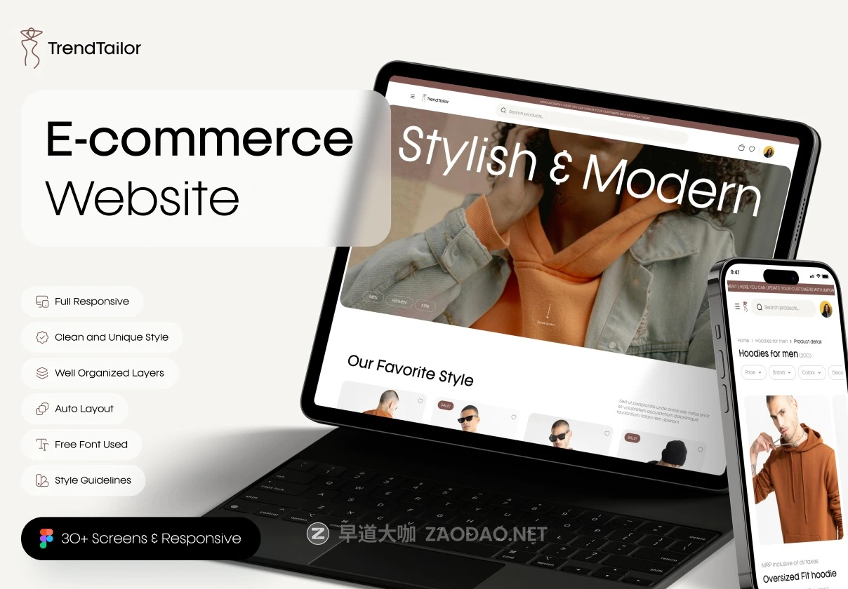 30+屏极简响应式服装衣服电子商城网站WEB UI界面设计Figma模板套件 TrendTailor UI Kit: Clothing E-commerce Website Designs插图 30+屏极简响应式服装衣服电子商城网站WEB UI界面设计Figma模板套件 TrendTailor UI Kit: Clothing E-commerce Website Designs插图