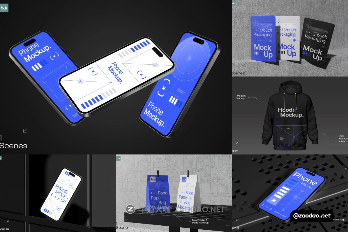 7款时尚工业风食品包装袋iPhone手机连衣帽卫衣Logo品牌Ps贴图样机模板 Twhcollective – Brand Mockup Collection Vol.1插图 7款时尚工业风食品包装袋iPhone手机连衣帽卫衣Logo品牌Ps贴图样机模板 Twhcollective – Brand Mockup Collection Vol.1插图