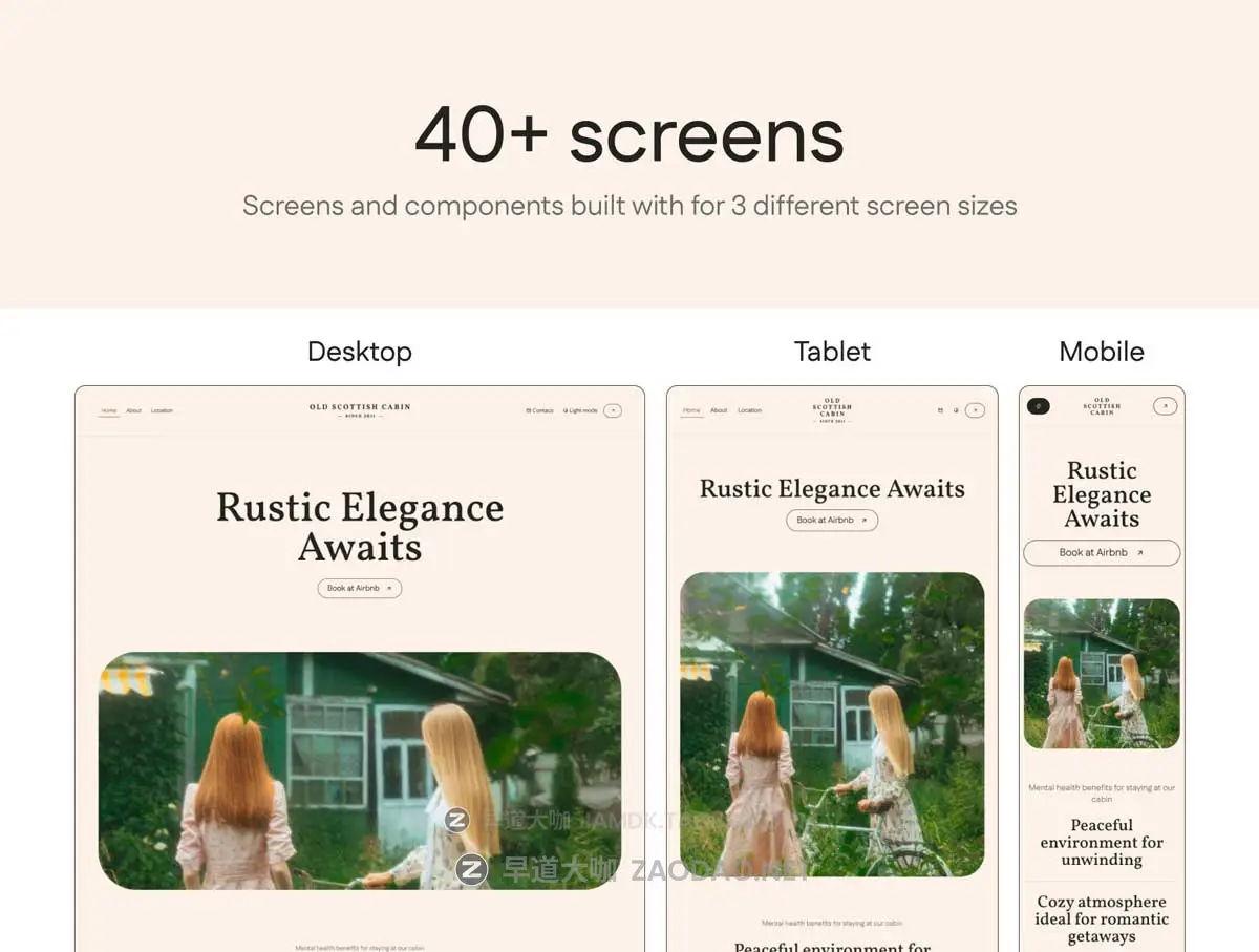 40+屏响应式酒店民宿旅馆在线预定网站WEB UI界面设计Figma模板套件 ScottishCabin – Hotel Website UI Kit插图3 40+屏响应式酒店民宿旅馆在线预定网站WEB UI界面设计Figma模板套件 ScottishCabin – Hotel Website UI Kit插图3