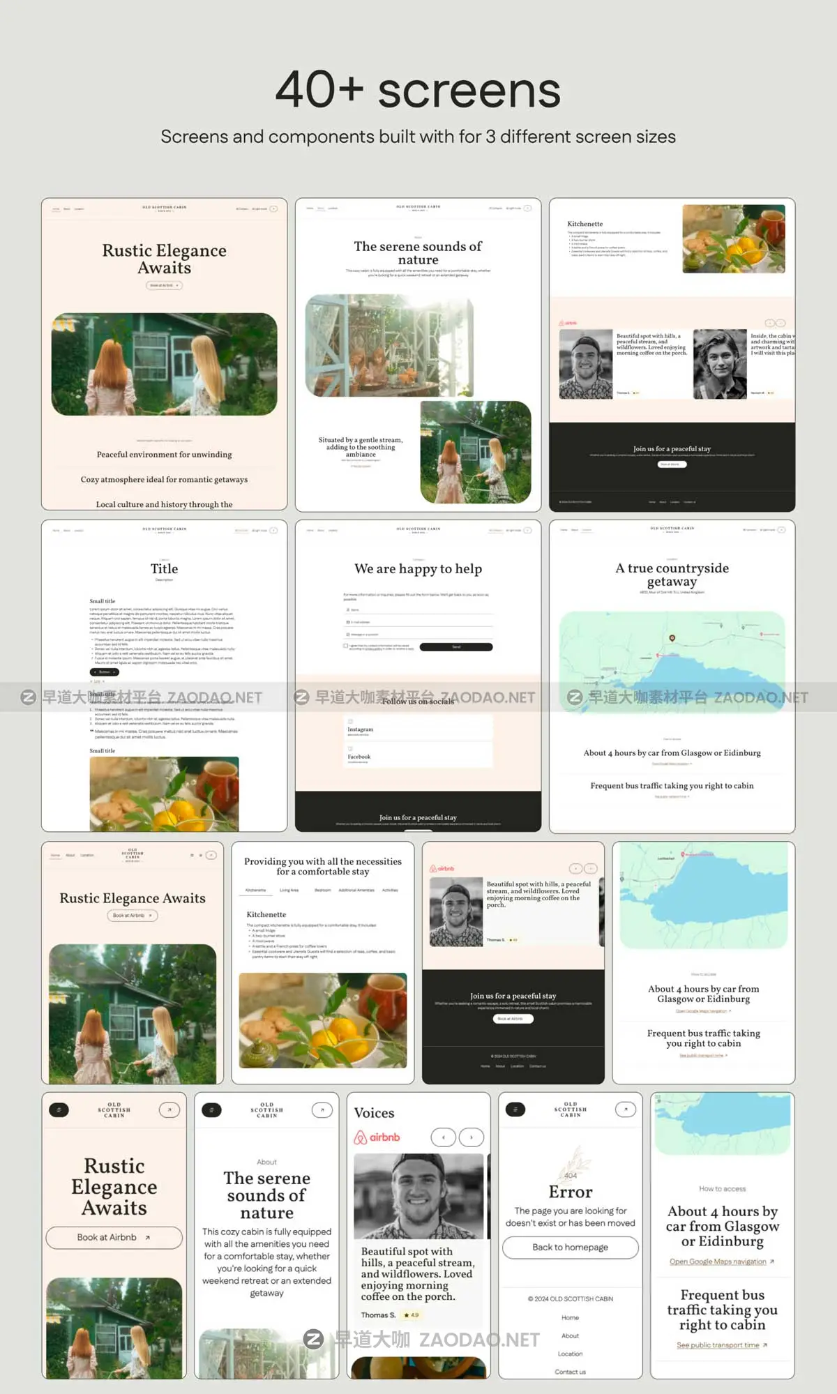 40+屏响应式酒店民宿旅馆在线预定网站WEB UI界面设计Figma模板套件 ScottishCabin – Hotel Website UI Kit插图8 40+屏响应式酒店民宿旅馆在线预定网站WEB UI界面设计Figma模板套件 ScottishCabin – Hotel Website UI Kit插图8