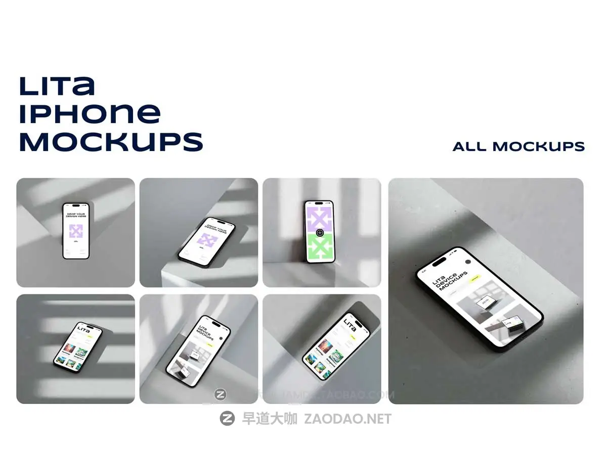 7款时尚工业风苹果iPhone 15 Pro屏幕演示效果图Ps贴图样机模板素材 Lita iPhone Mockups插图3 7款时尚工业风苹果iPhone 15 Pro屏幕演示效果图Ps贴图样机模板素材 Lita iPhone Mockups插图3