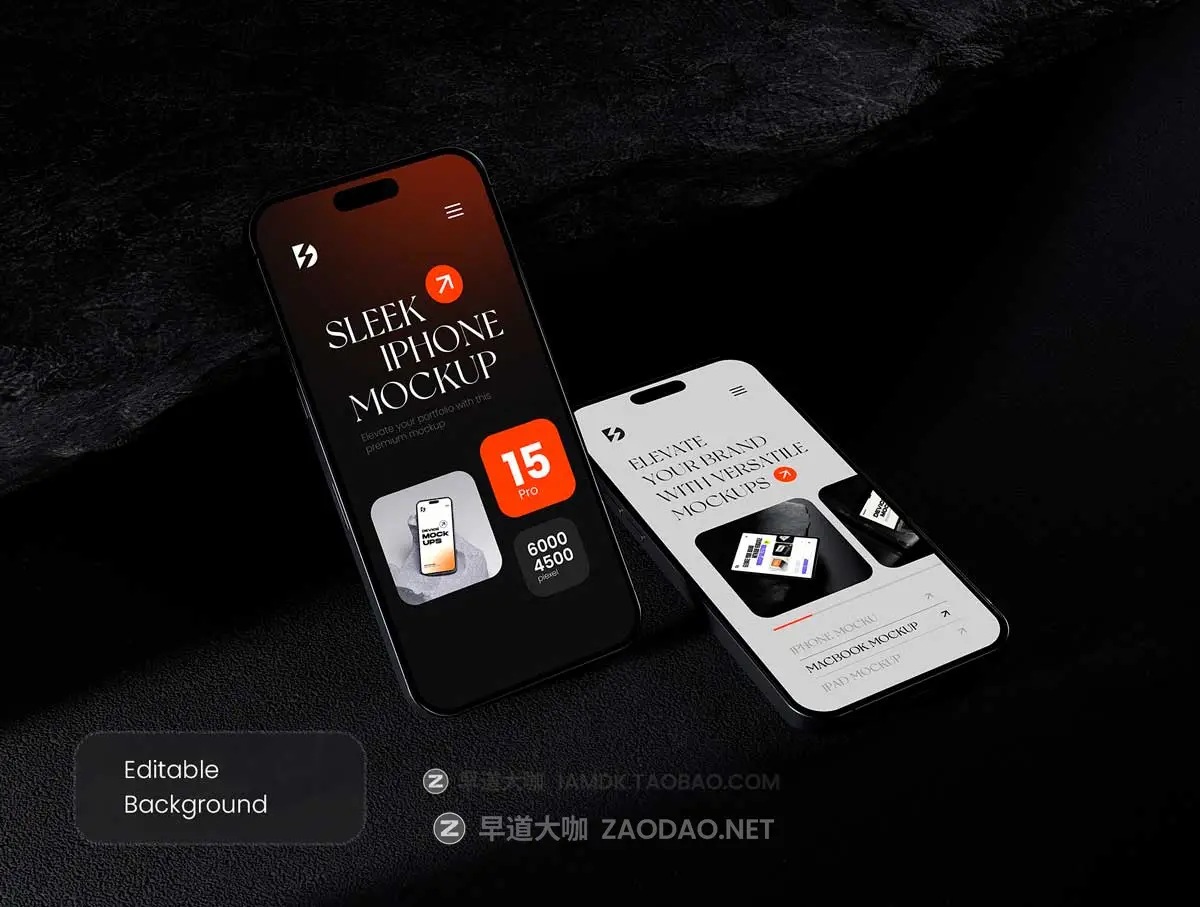 4款黑化风app ui界面设计展示效果图苹果iPhone 15 Pro手机PS贴图样机模板素材 Sleek iPhone 15 Pro Mockup Bundle插图1 4款黑化风app ui界面设计展示效果图苹果iPhone 15 Pro手机PS贴图样机模板素材 Sleek iPhone 15 Pro Mockup Bundle插图1