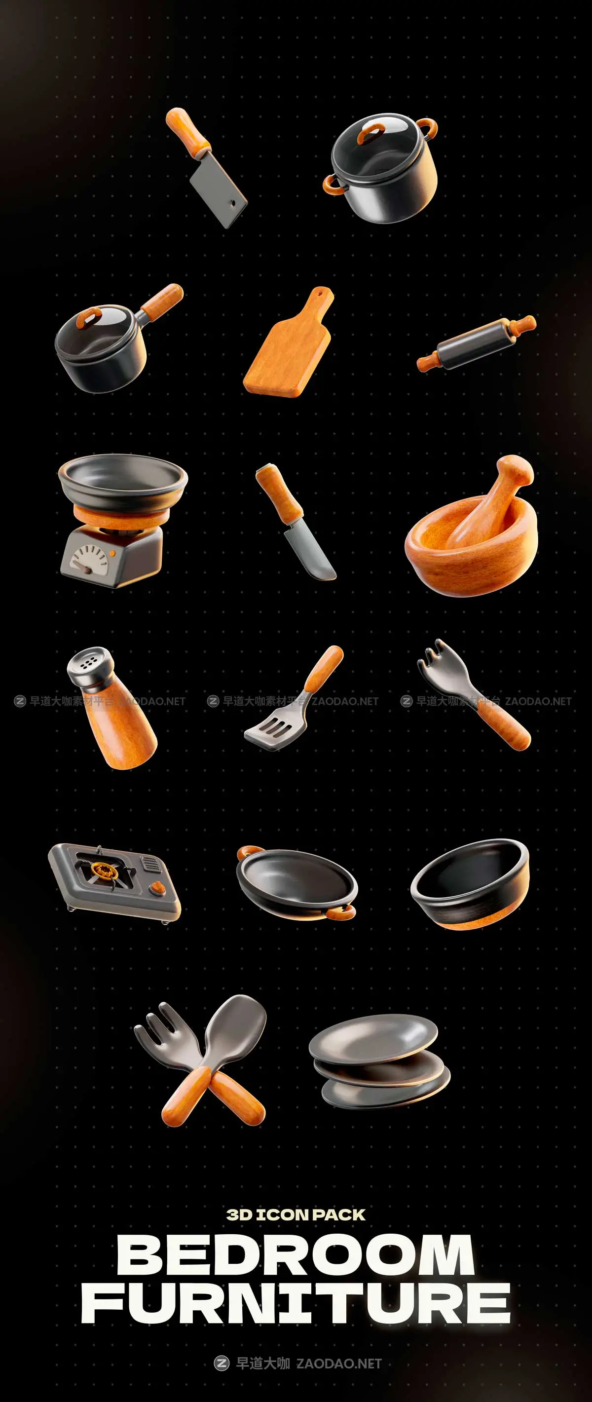 16款专业厨房烹饪刀具工具3D插图图标Icons设计Blender/PNG格式设计素材 Kitchen Tools 3D Icon插图6 16款专业厨房烹饪刀具工具3D插图图标Icons设计Blender/PNG格式设计素材 Kitchen Tools 3D Icon插图6