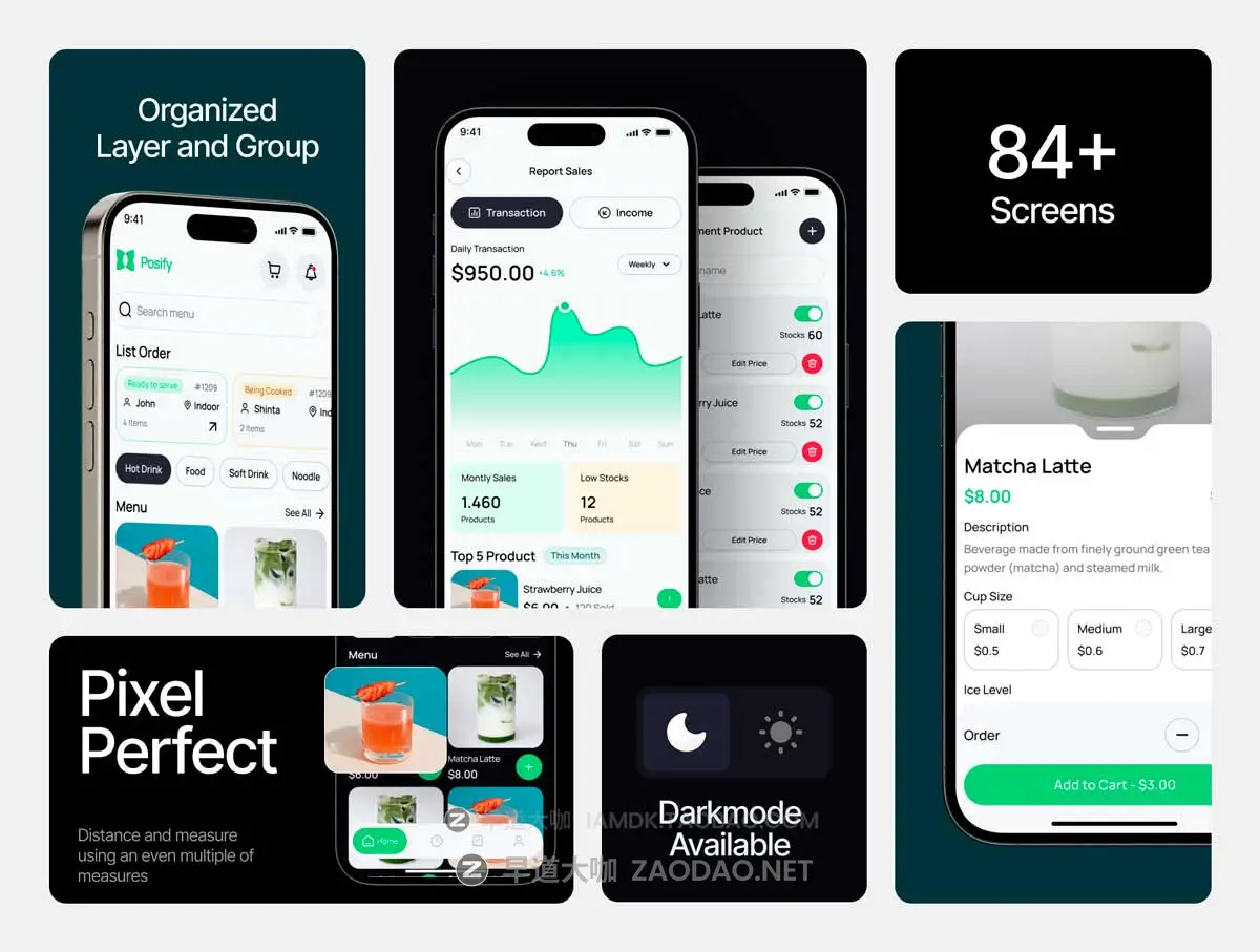 84+屏双配色果汁饮料咖啡在线下单购买APP UI界面设计Figma模板套件 Posify – Mobile Point of Sale UI KIT插图1 84+屏双配色果汁饮料咖啡在线下单购买APP UI界面设计Figma模板套件 Posify – Mobile Point of Sale UI KIT插图1
