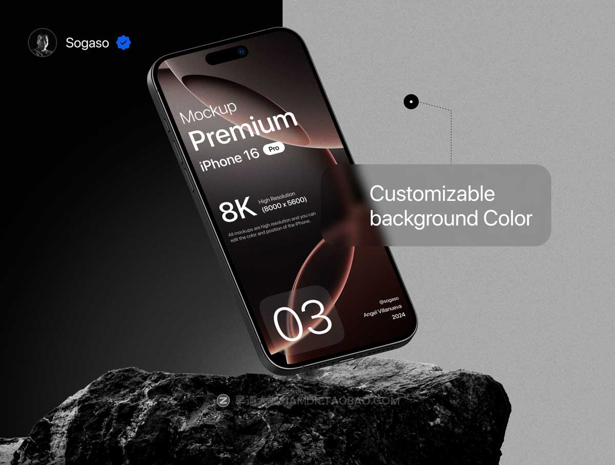 10款高级黑化风苹果iPhone 16 Pro屏幕演示效果图Ps/Figma贴图样机模板素材 Premium iPhone 16 Pro Black Titanium Mockup插图5