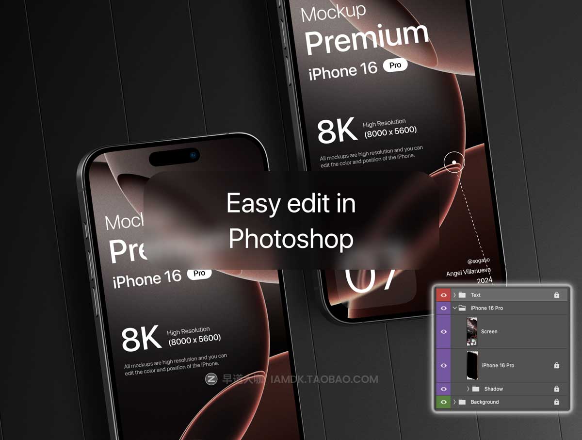 10款高级黑化风苹果iPhone 16 Pro屏幕演示效果图Ps/Figma贴图样机模板素材 Premium iPhone 16 Pro Black Titanium Mockup插图4