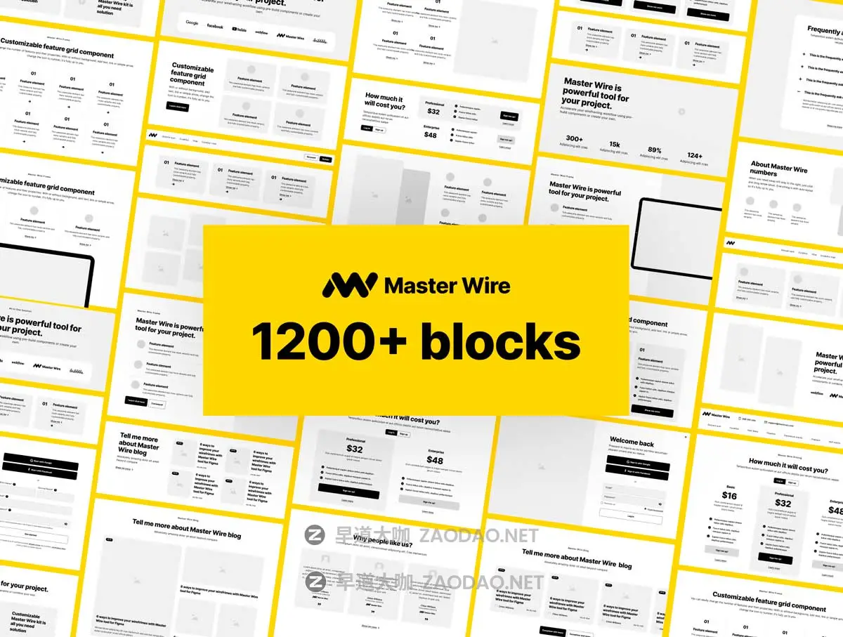 1200+屏双配色响应式网站WEB UI设计流程图线框图Figma格式素材 Wireframe Kit – Master Wire插图1 1200+屏双配色响应式网站WEB UI设计流程图线框图Figma格式素材 Wireframe Kit – Master Wire插图1