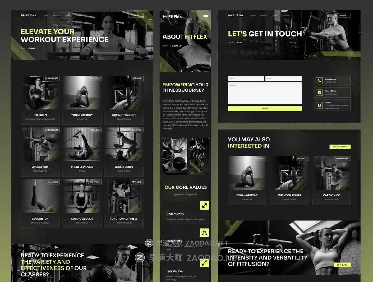 暗黑风格健身锻炼网站登录界面web ui设计figma/framer模板素材 FitFlex – Fitness Studio Website Framer Template插图2 暗黑风格健身锻炼网站登录界面web ui设计figma/framer模板素材 FitFlex – Fitness Studio Website Framer Template插图2