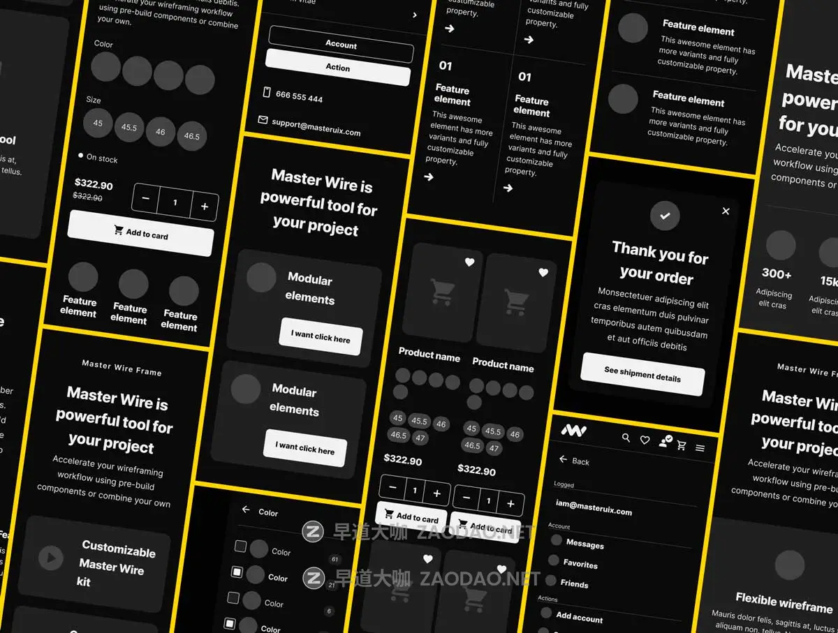 1200+屏双配色响应式网站WEB UI设计流程图线框图Figma格式素材 Wireframe Kit – Master Wire插图4 1200+屏双配色响应式网站WEB UI设计流程图线框图Figma格式素材 Wireframe Kit – Master Wire插图4