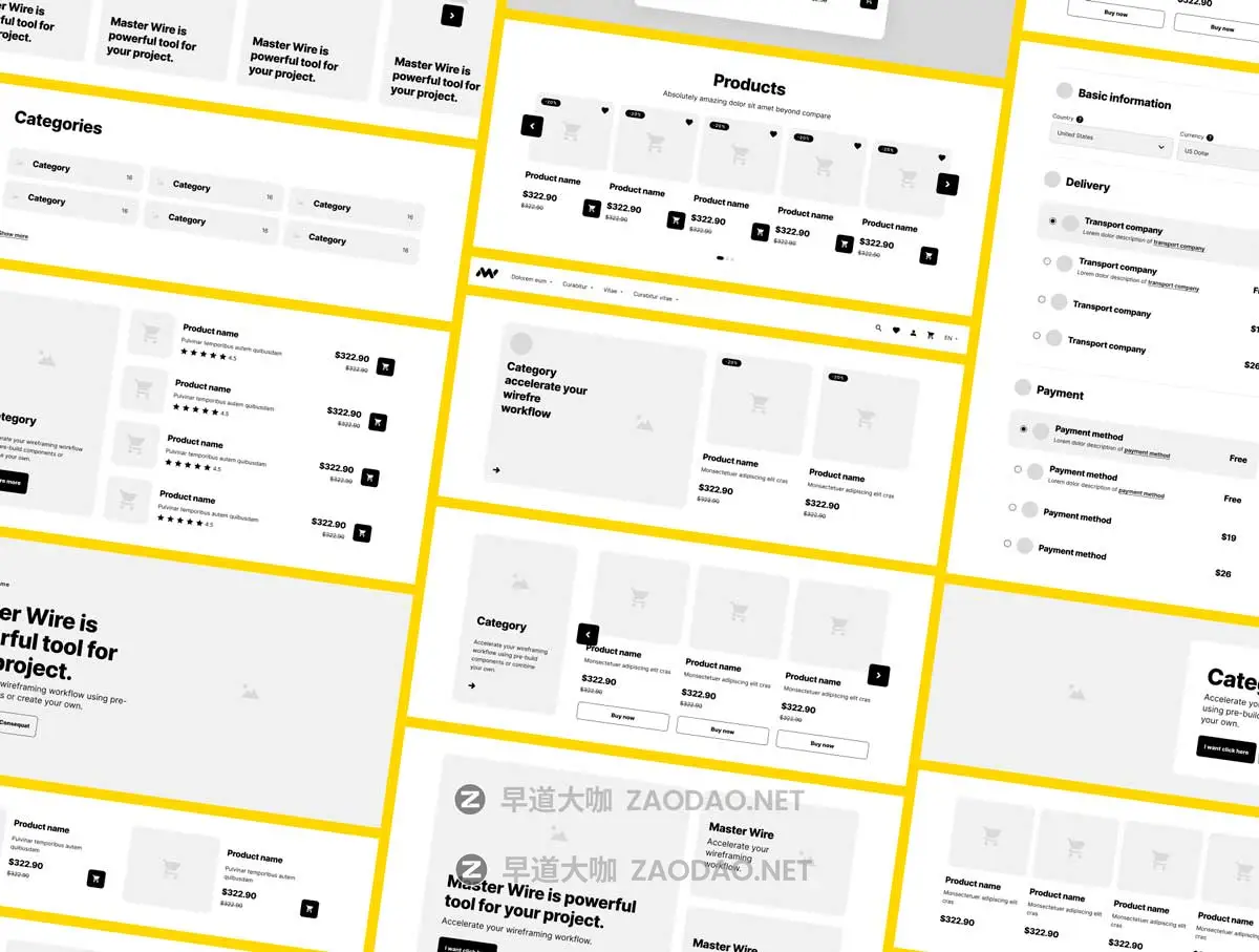 1200+屏双配色响应式网站WEB UI设计流程图线框图Figma格式素材 Wireframe Kit – Master Wire插图7 1200+屏双配色响应式网站WEB UI设计流程图线框图Figma格式素材 Wireframe Kit – Master Wire插图7