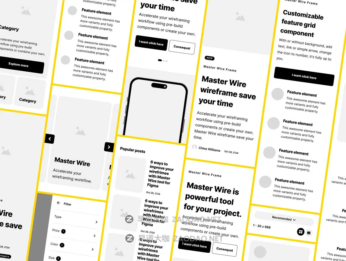 1200+屏双配色响应式网站WEB UI设计流程图线框图Figma格式素材 Wireframe Kit – Master Wire插图10 1200+屏双配色响应式网站WEB UI设计流程图线框图Figma格式素材 Wireframe Kit – Master Wire插图10
