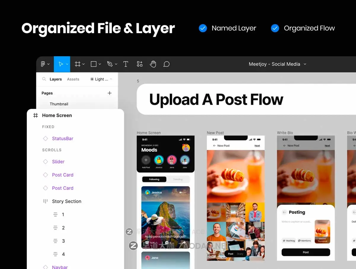50+屏双配色短视频流媒体社交媒体APP UI界面设计Figma模板套件素材 MeetJoy – Social Media App UI Kit插图4 50+屏双配色短视频流媒体社交媒体APP UI界面设计Figma模板套件素材 MeetJoy – Social Media App UI Kit插图4