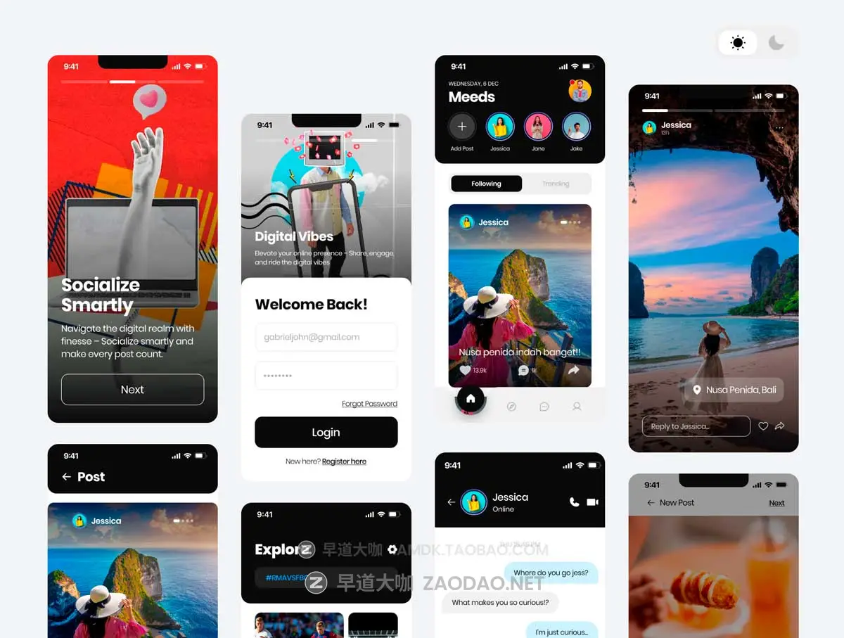 50+屏双配色短视频流媒体社交媒体APP UI界面设计Figma模板套件素材 MeetJoy – Social Media App UI Kit插图2 50+屏双配色短视频流媒体社交媒体APP UI界面设计Figma模板套件素材 MeetJoy – Social Media App UI Kit插图2