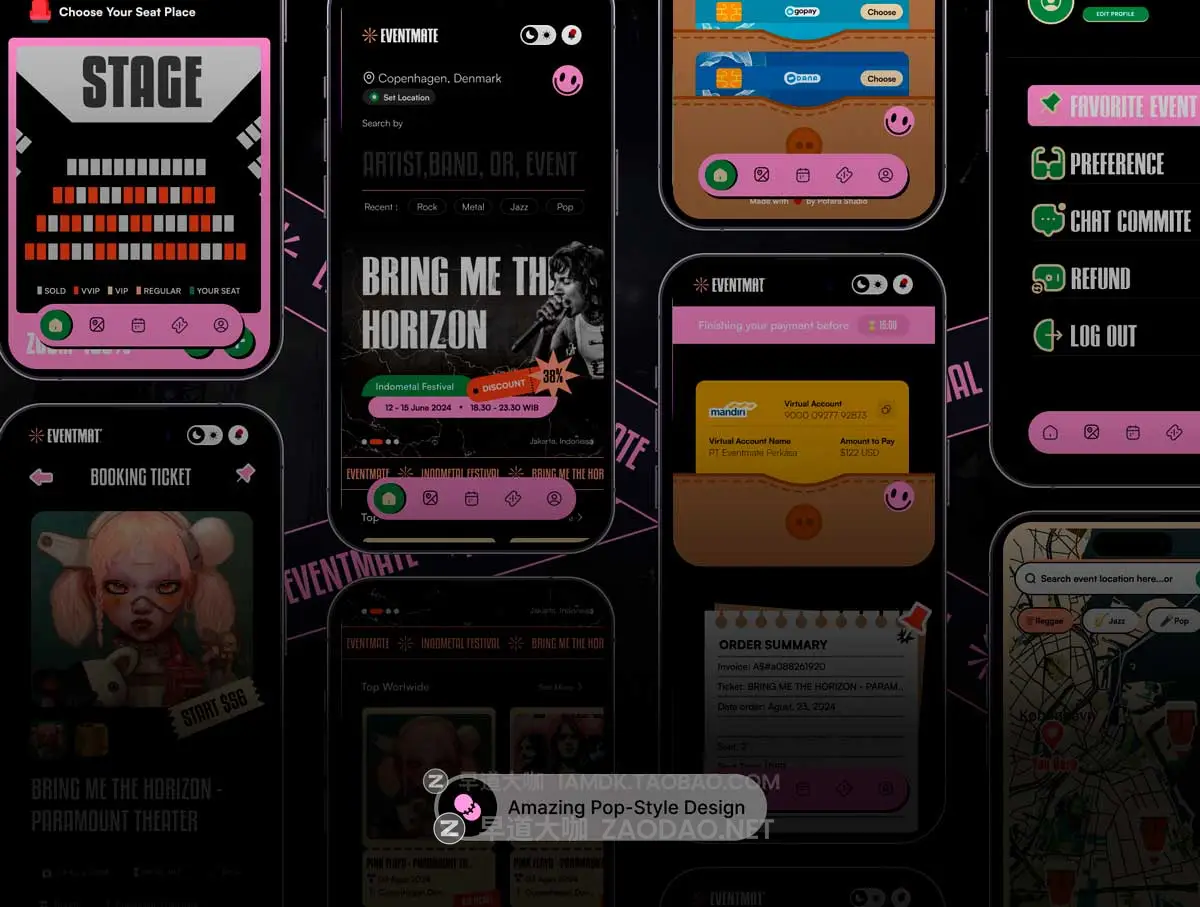 40+屏高级创意波普艺术足球篮球体育赛事票务预订购买APP UI界面设计Figma模板套件 Eventmate – Event Ticketing App插图4 40+屏高级创意波普艺术足球篮球体育赛事票务预订购买APP UI界面设计Figma模板套件 Eventmate – Event Ticketing App插图4