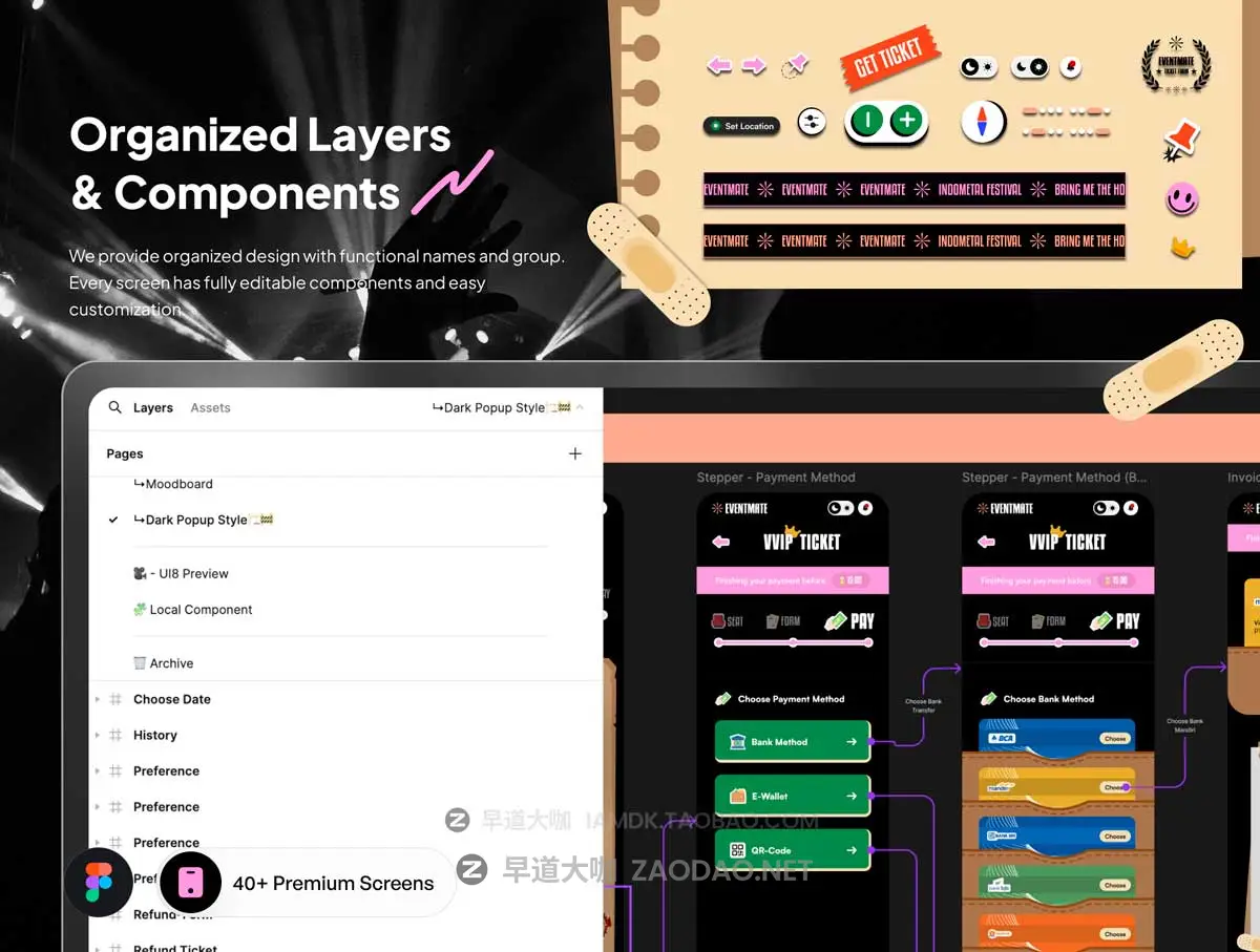 40+屏高级创意波普艺术足球篮球体育赛事票务预订购买APP UI界面设计Figma模板套件 Eventmate – Event Ticketing App插图3 40+屏高级创意波普艺术足球篮球体育赛事票务预订购买APP UI界面设计Figma模板套件 Eventmate – Event Ticketing App插图3