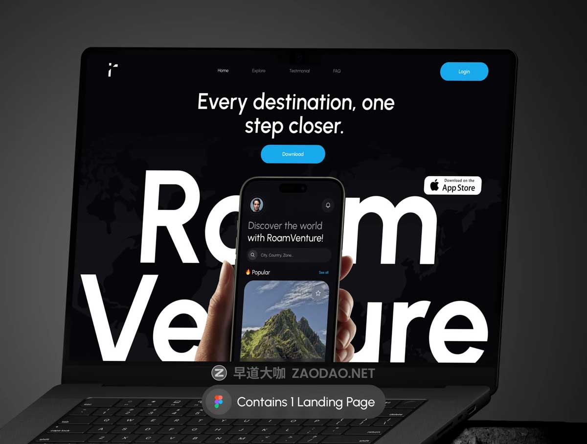 32屏旅行旅游冒险探险APP软件UI界面设计Figma模板源文件素材 RoamVenture – Travel App & Landing Page插图5