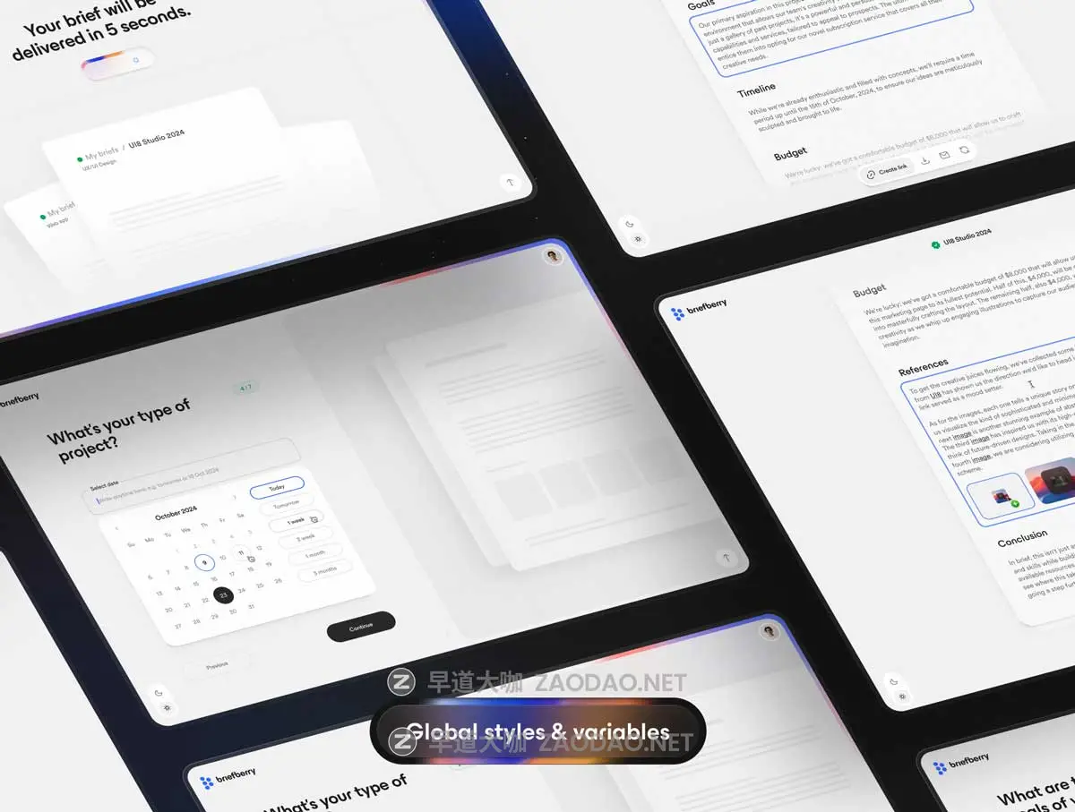 300+屏双配色简历PPT报表简报文案AI智能生成网站WEB UI界面设计Figma格式模板套件 Briefberry: AI-Powered Brief Generation UI Kit插图4 300+屏双配色简历PPT报表简报文案AI智能生成网站WEB UI界面设计Figma格式模板套件 Briefberry: AI-Powered Brief Generation UI Kit插图4